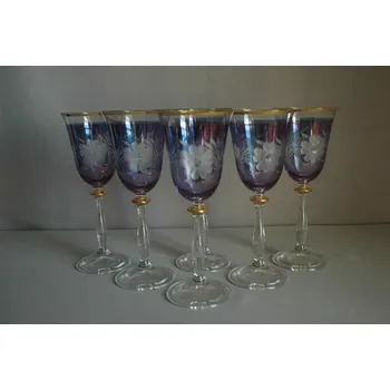 Sklenice Sklenice na víno Angela 250ml set 6 ks rytá květina modrý listr