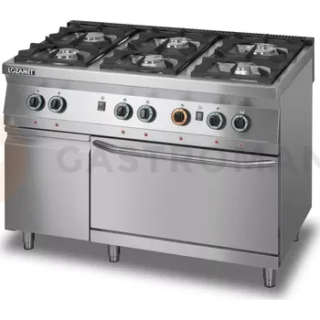 Sporák Plynový sporák se 6 hořáky s plynovou troubou GN 2/1 a skříňkou, 1200x700x900 mm | LOZAMET, L700.KG6-PG+SD