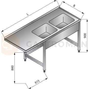 Nerezový dřez Stůl s dvoukomorovým dřezem na pravé straně, 1800x700x900 mm | LOZAMET, LO345/P