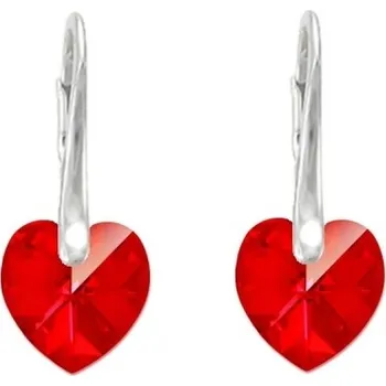 Náušnice Swarovski Elements Heart krystal 10mm - Stříbrné náušnice visací červené srdce, srdíčka 51043.3 Light Siam (červená)