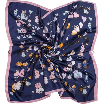 Šátek Krásný šátek "kočičí svět" tmavě modrý