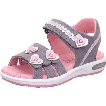 Dívčí obuv šedo-růžové kožené sandálky Superfit se srdíčky