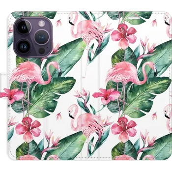 Pouzdro na mobilní telefon Flipové pouzdro iSaprio - Flamingos Pattern - iPhone 14 Pro