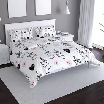 Povlečení Saténové povlečení Hlava jednorožce - Sablio - 140x220 / 90x70