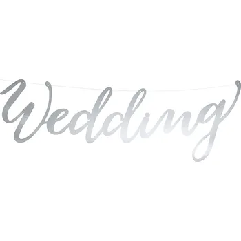 Svatební dekorace PartyDeco Baner Wedding stříbrný k zavěšení