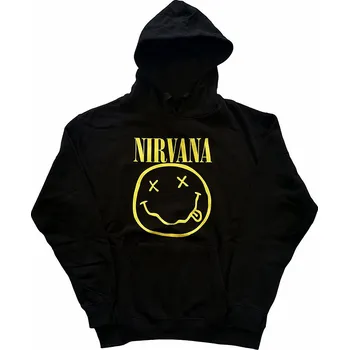 Pánská mikina Nirvana mikina, Yellow Smiley Hoodie Black, pánská S