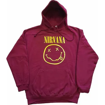 Pánská mikina Nirvana mikina, Yellow Smiley Hoodie Maroon Red, pánská XXL