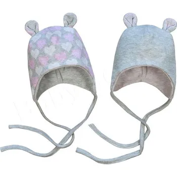 Kojenecká čepice Baby Service Kojenecká dvouvrstvá zavazovací čepička s oušky Šedá Vel. 68