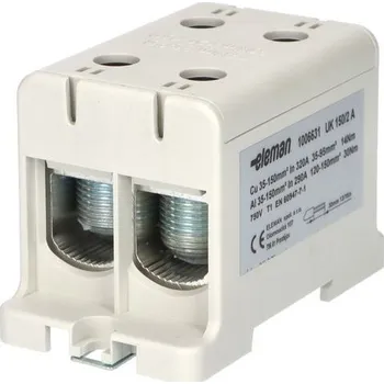 Svorka univerzální UK 150/2 A, 320A, 1pól., AL/CU, krytá, šedá, na DIN, ELEMAN 1006631