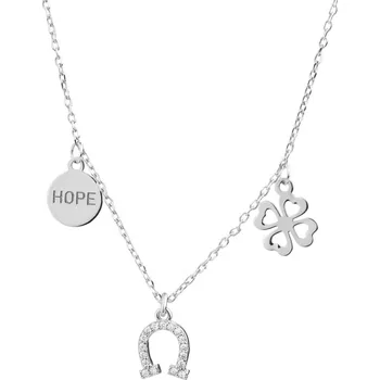 Náhrdelník Stříbrný náhrdelník se zirkony - podkova, čtyřlístek - AP534-4208