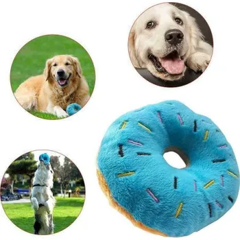 Hračka pro psa Pískací plyšová hračka SHEILA pro domácí mazlíčky ve tvaru donut (kobliha) Modrá