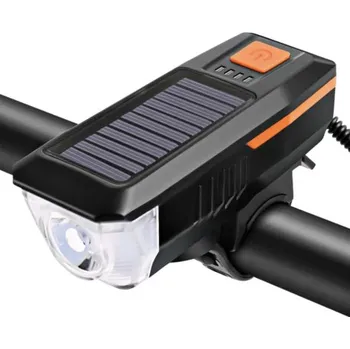 Cyklosvítilna Solární LED přední bílé světlo + zvonek na kolo a koloběžku - oranžová