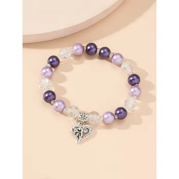 Náramek Náramek s barevnými korálky a přívěskem srdce