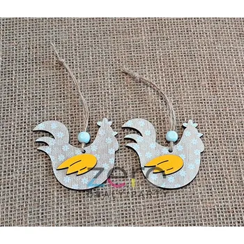 Velikonoční dekorace Slepice dřevěná závěsná 6,5 cm (2 ks) - přírodní/žlutá