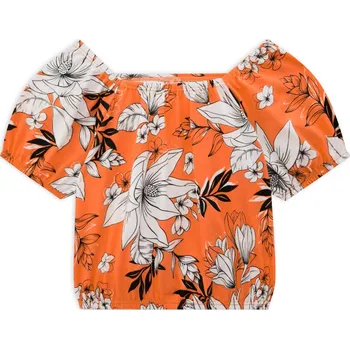 Dívčí tričko Dívčí crop top KYLY KVĚTY oranžový Velikost: 128