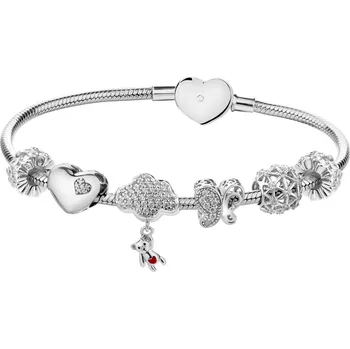 Náramek Stříbrný náramek Beads - sada - srdce, medvídek, oblak, motýl - AP93-0359