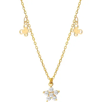 Náhrdelník Pozlacený stříbrný náhrdelník se zirkony - květ, motýli - AP533-0083