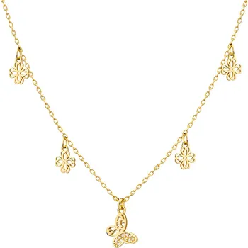 Náhrdelník Pozlacený stříbrný náhrdelník se zirkony - motýli, čtyřlístky - AP534-4447