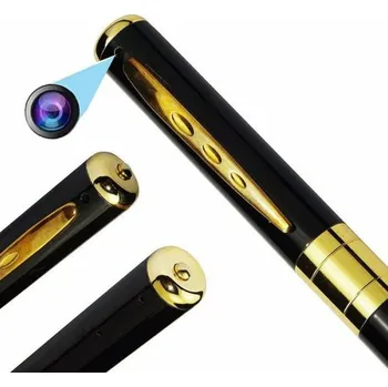 Špionážní propiska s diktafonem a kamerou FULL HD 1080P, diktafon a kamera v peru - černo zlatá