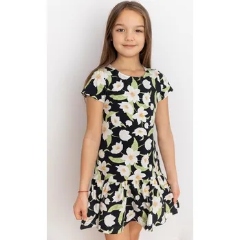 Dívčí šaty Dětské šaty Lily Grey bílé květy s lístečky - 98