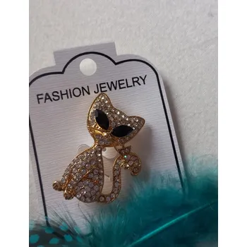 Brož Brož kočka s e zirkony, černé oči