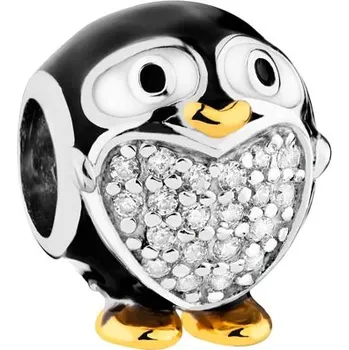 Přívěsek Pozlacený stříbrný přívěsek Beads se zirkony a smaltem - tučňák - AP531-5743