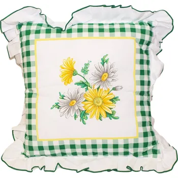 Polštář Návlek na polštář, Gerbera s volánem, zelený, 40 x 40 cm