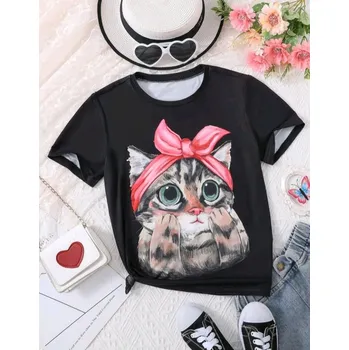 Dívčí tričko Dívčí tričko, kotě s mašlí