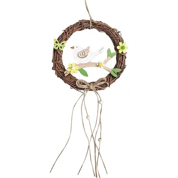 Velikonoční dekorace Věnec proutěný s ptáčkem 18 cm 7316