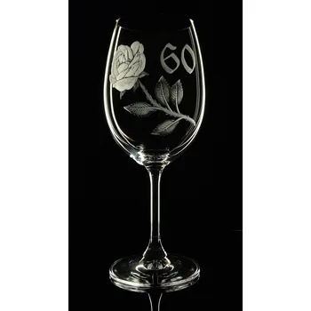 Sklenice Sklenka k 60 narozeninám s růží - ručně ryté (broušené), dárková krabička