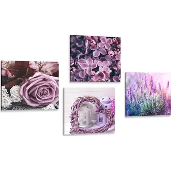 Obraz Dovido Set obrazů nádherné fialové květiny se srdíčkem