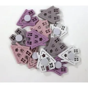 Dřevěná dekorace 2,5 x 2cm, samolepicí - Chaloupky, 4ks, pastelové barvy mix