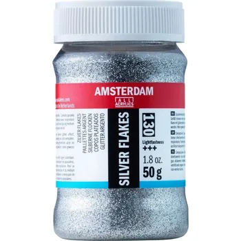 Speciální výtvarná barva Barevné třpytivé (glitter) vločky Amsterdam, 50 g, stříbrné