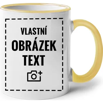 Hrnek 330 ml s vlastním potiskem, Barva Žlutá, Velikost 330 ml, Canvas Keramický hrnek s barevným uchem Bezvatriko.cz
