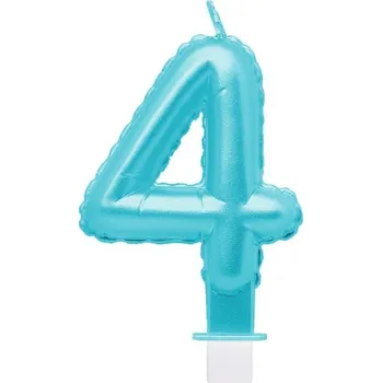 Svíčka Svíčka číslo 4, perleťová světle modrá, 7 cm