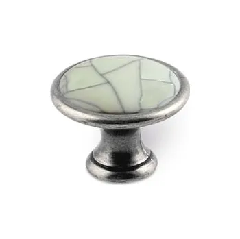 Nábytkové kování Retro nábytková úchytka TEREZA, kov / porcelán, starostříbrná, průměr 29 mm 1700-29 ZN29 PC5
