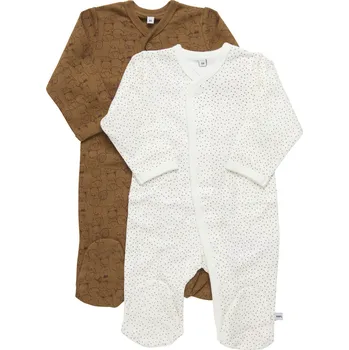 Kojenecký overall OVERALY PIPPI 2 KS, S ŤAPKAMI, SE ZVÍŘÁTKY A PUNTÍKY, HNĚDÉ Velikost: 74