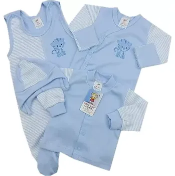 Kojenecká souprava 4-dílná soupravička do porodnice modrý tygříček proužky velikost 50