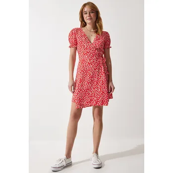 Dámské šaty Šaty z viskózy s oranžovým vzorem pro ženy Happiness İstanbul Happiness İstanbul červená 2668199