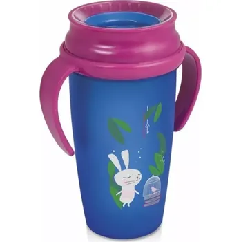 dětská jídelní sada Hrníček LOVI 360 JUNIOR 350ml s úchyty RABBIT růžový 1/544