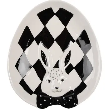 Talíř Černobílý keramický dezertní talířek Black&amp;White Bunny - 21*18*4 cm