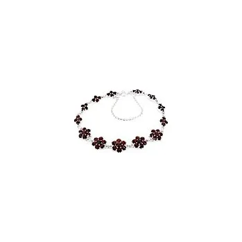 Náramek Český granát - náramek stříbrný Květinky různých velikostí a kosočtverce - 2 - délka 19cm