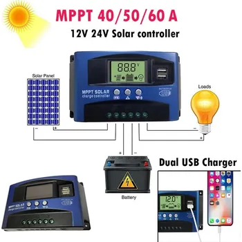 Auto-moto baterie Solární MPPT 100A, 60A, 50A, 40A, 30A, 12V, 24V, nabíječka, regulátor, se zátěží