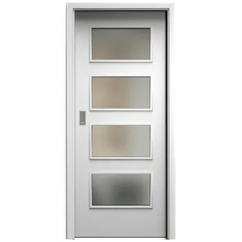 Interiérové dveře SAPELI SWING KOMFORT M49 - CPL LAMINÁT - POSUVNÉ DVEŘE VČ. ZÁRUBNĚ - Bílá pór Průchozí šířka (cm): 70, Průchozí výška (cm): 197, Typ skla: Satináto bílé