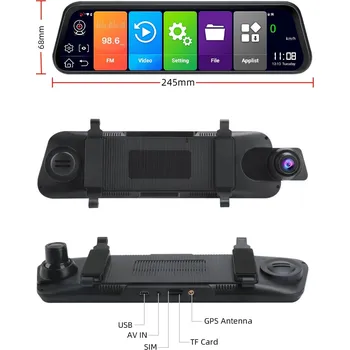 Kamera do auta Jansite T29S 10" Car DVR Zadní kamera Dotyková obrazovka Dash cam Rekorder Zpětné zrcátko Záložní kamera