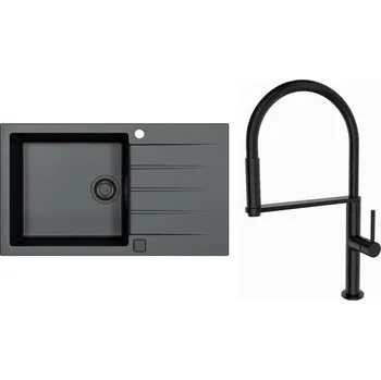 Granitový dřez Set Alveus (dřez Cadit 40 Black Edition Black 91 + baterie Deep black Černá matná) SETA24006