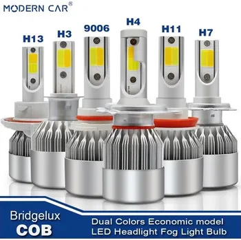 Povinná bezpečnostní výbava MODERN CAR 8000LM Dvoubarevné mlhové žárovky COB LED světlomety bílá Amber Hi / Lo auto automobilové žárovky H7 H11 H4 9005 9006 9012