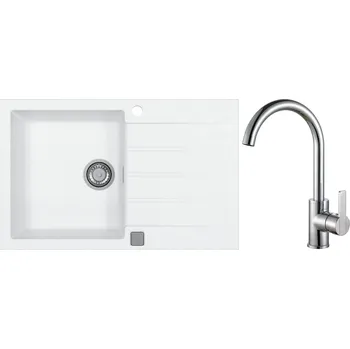 Granitový dřez Alveus Set Cadit 20 Granitový dřez s odkapem 790x500 mm + baterie Tonia chrom, bílá, SETA20027