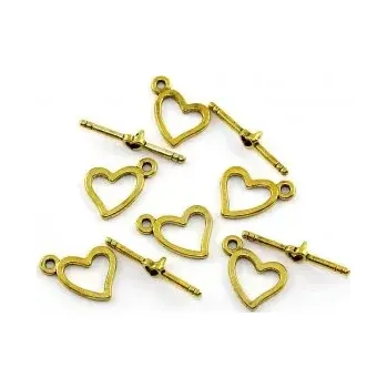 Materiál na výrobu šperku Americké zapínání - srdce - zlaté - 18 x 14 mm