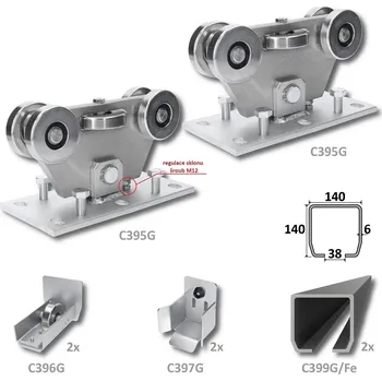 Pohon brány sada pro nesenou bránu C Set Grande/Fe - kování pro posuvné brány, profil černý 140 x 140 x 6 mm, 12 m, 2 x vozík, 2 x kapsa, 2 x kolo
